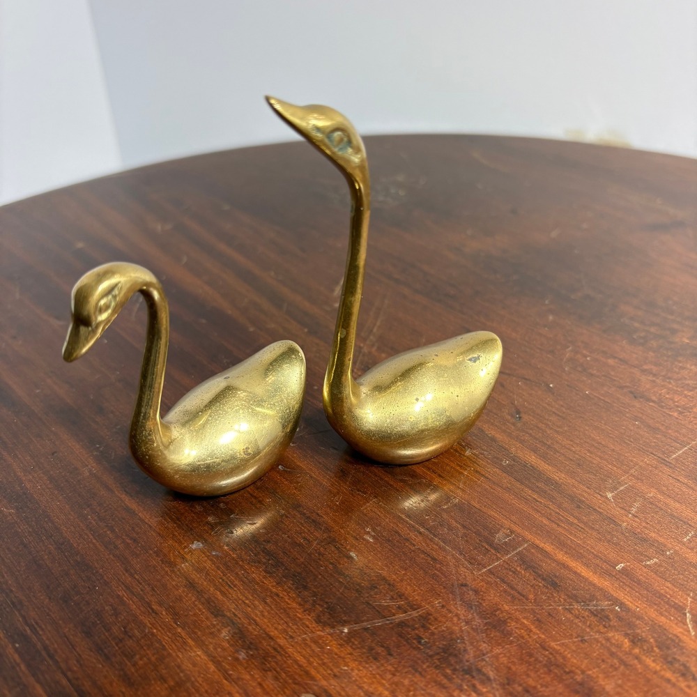 Brass Figurines Gold Swan Whale Duck Vintage MCM Animal Set Decor - Picture 2 of 6